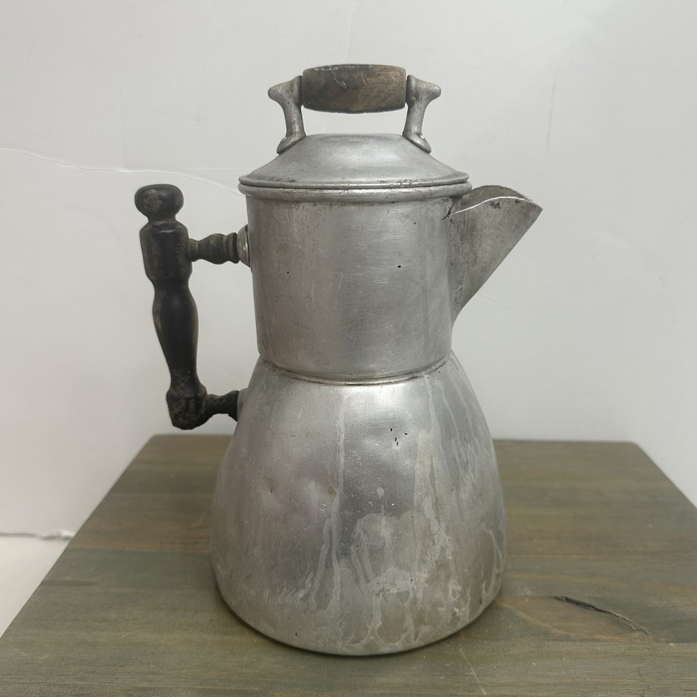 Vintage Wearever Aluminum Coffee Tea Pot Percolator W/ Wooden Handle Pitcher